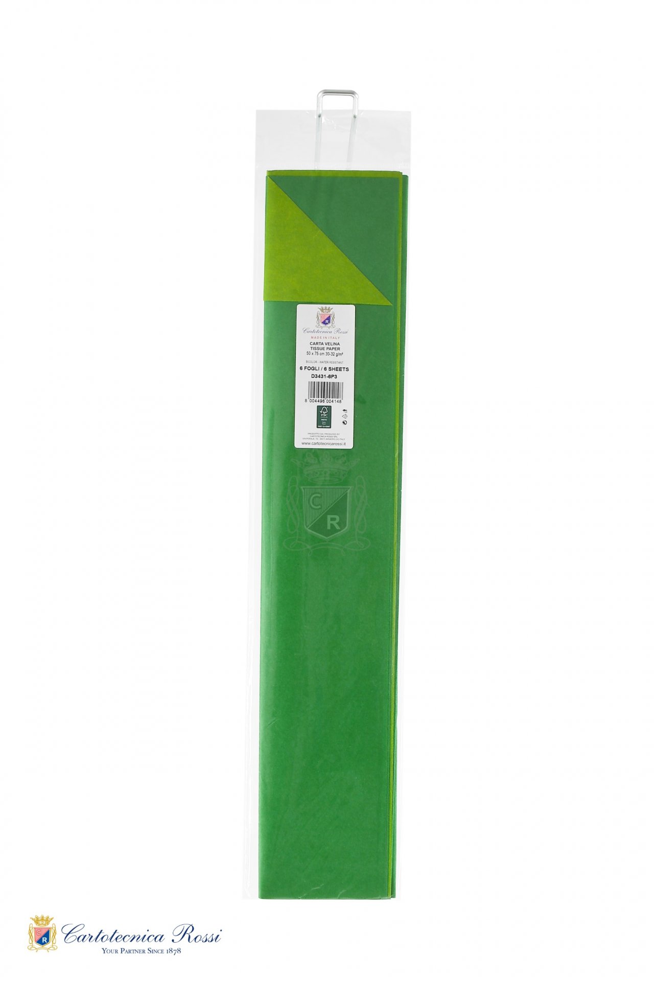 Veline Colorate 'Natural Bicolor Water Resistant' 30g/m² in Blister da 6ff, 50x75cm pieg.3 volte - Verde