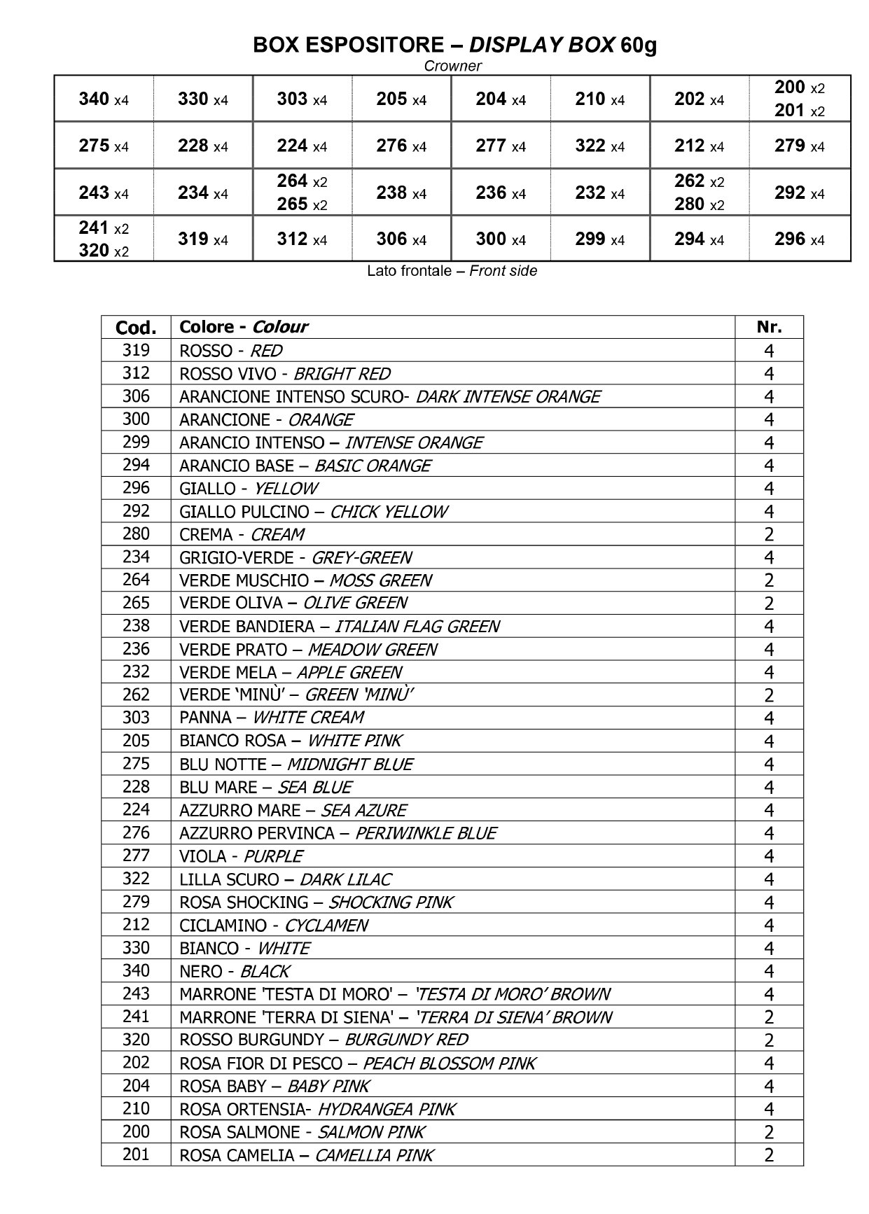 Assortimento Crespate 'Hobby' 60g (48 g/m²) 50x250 Tinta Unita - Scatola espositore da 128 pz