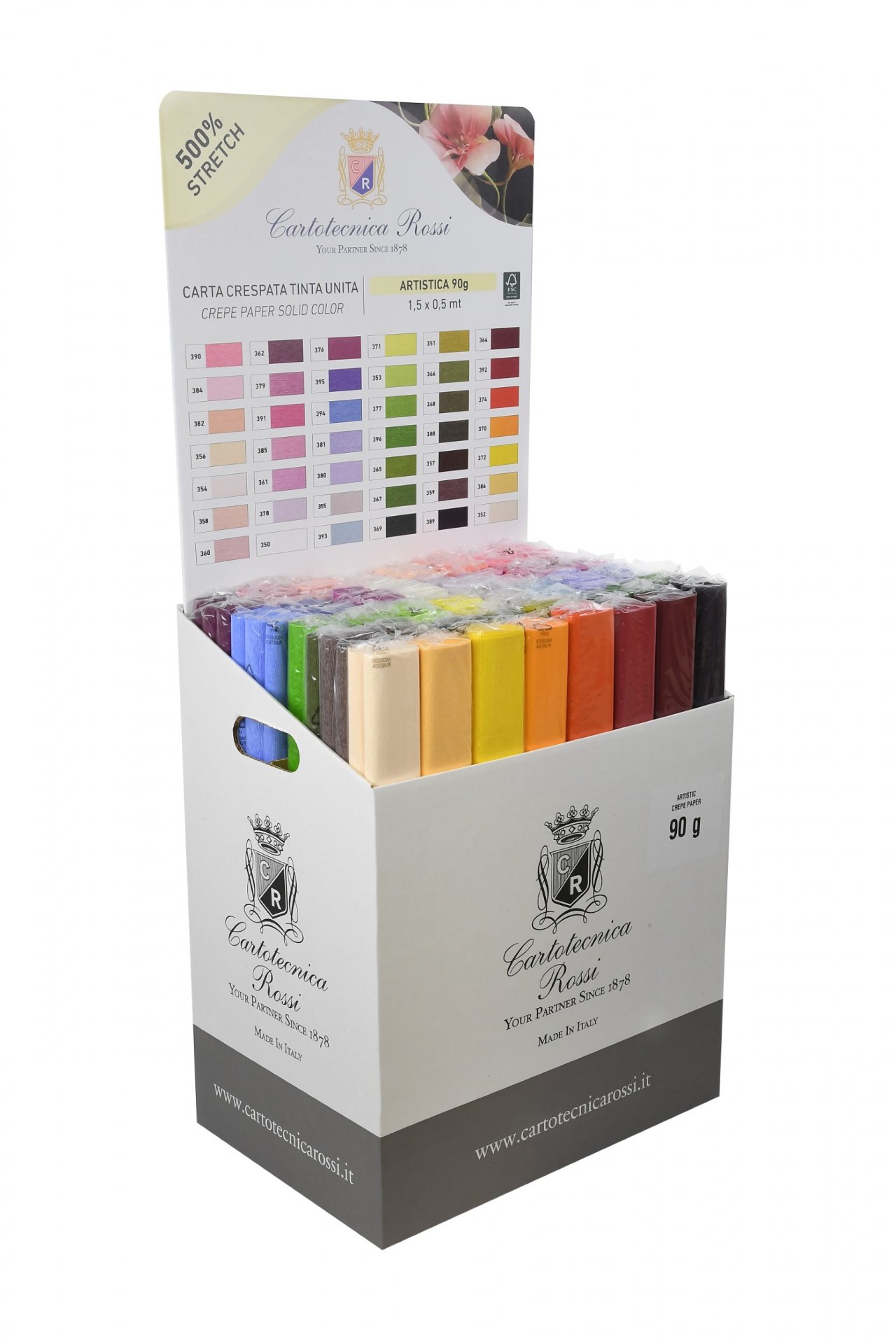 Assortimento Crespate 'Artistica' 90g (120 g/m²) 50x150 Tinta Unita - Scatola espositore da 104 pz