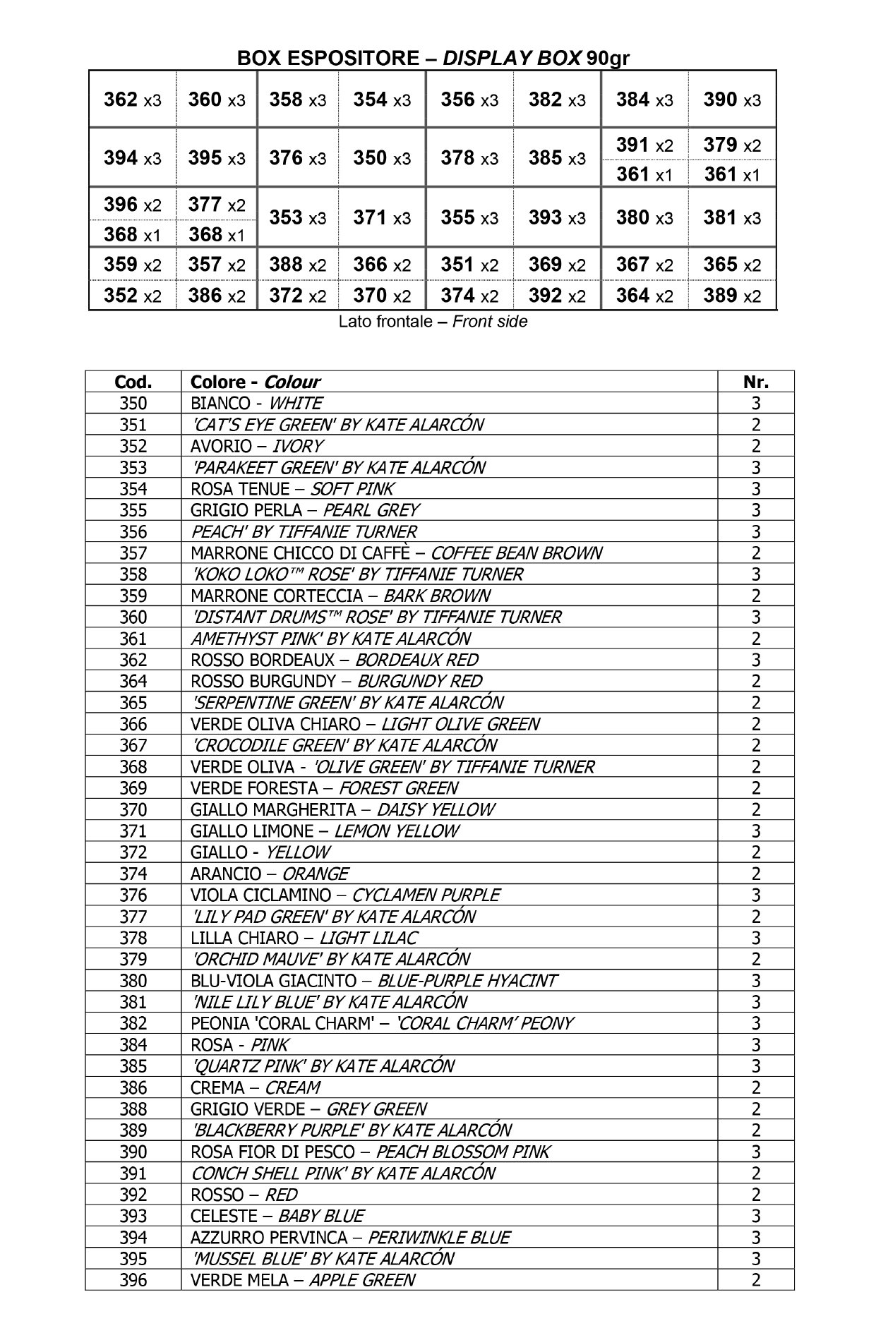 Assortimento Crespate 'Artistica' 90g (120 g/m²) 50x150 Tinta Unita - Scatola espositore da 104 pz