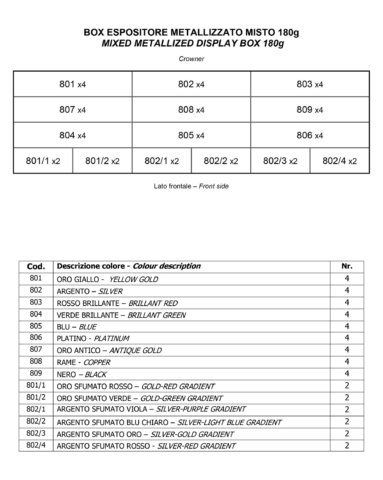 Assortimento Crespate 'Fioristi Superior' 180g (144 g/m²) 50x250 Metallizzate - Scatole espositore da 48 pz