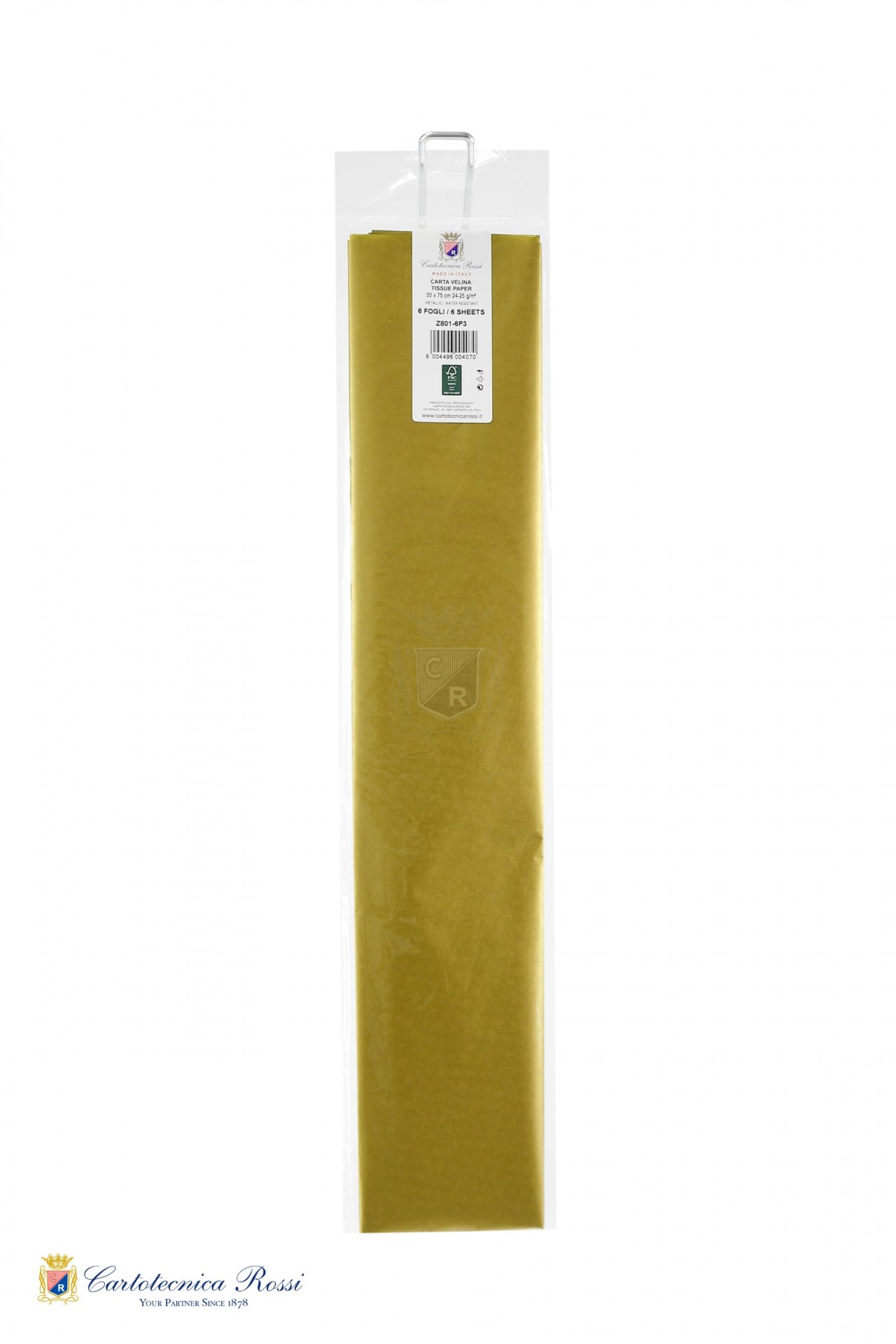 Veline Metallizzate 25g/m² in Blister da 6ff, 50x75cm pieg.3 volte - Oro