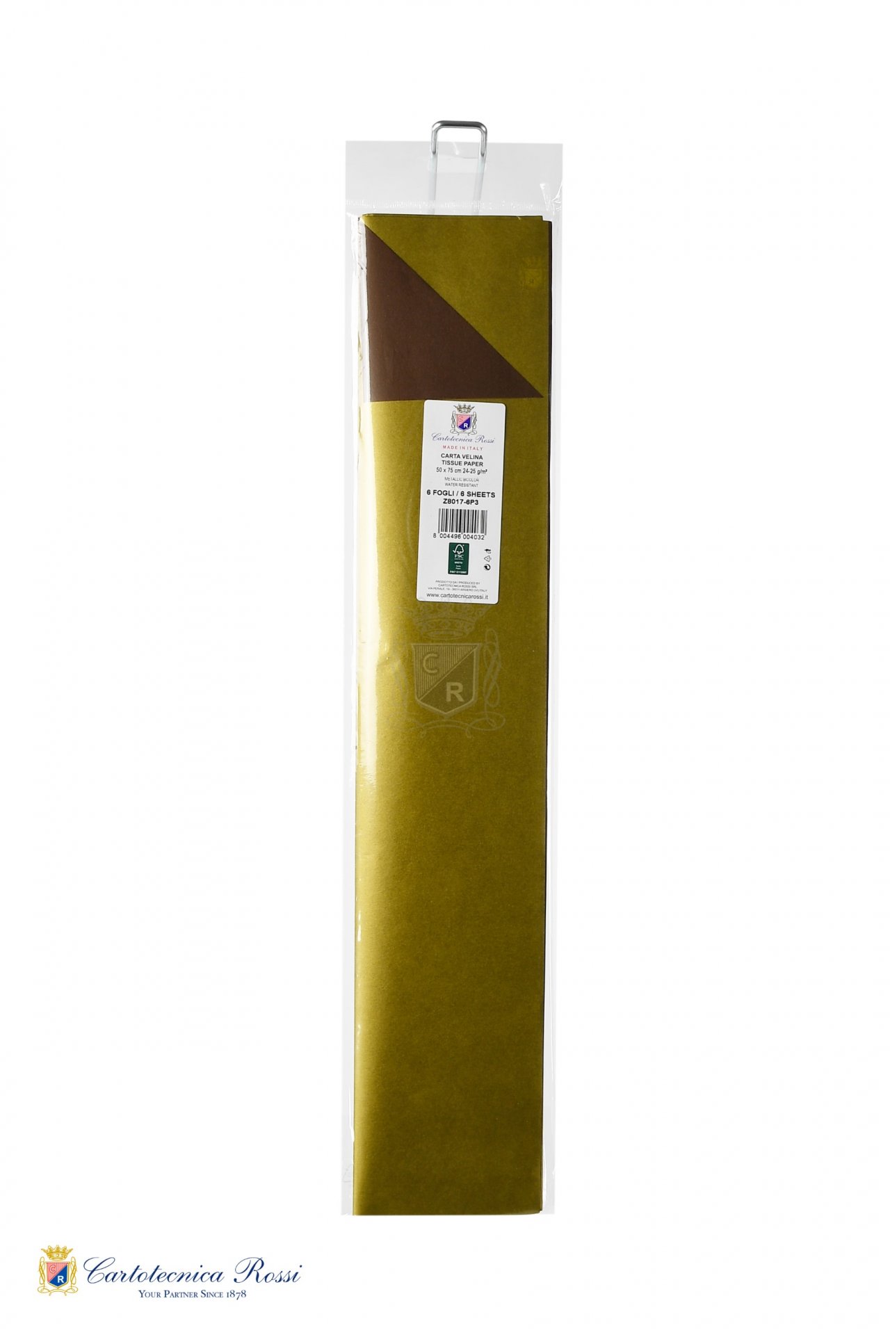 Veline Metallizzate Bicolore 25g/m² in Blister da 6ff, 50x75cm pieg.3 volte - Oro-Marrone